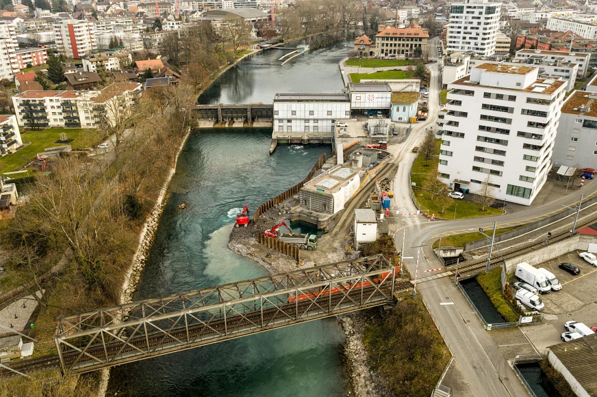 Baustelle Fischtreppe Bau der neuen Fischtreppe bei den Aarewerken